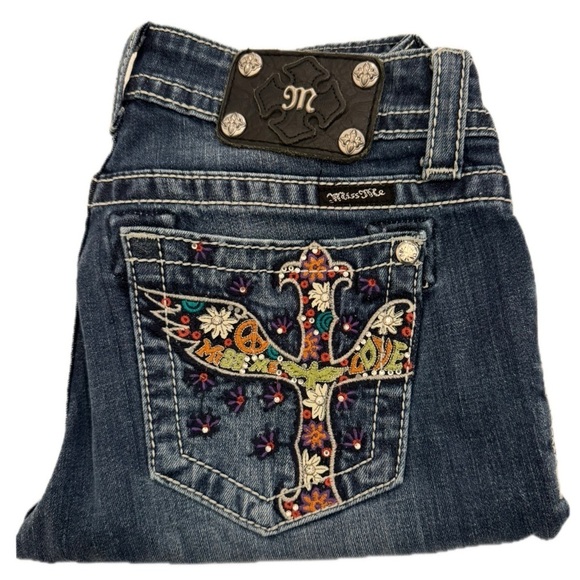Miss Me JP5727S5 Psychedelic Wing Cross Pocket Skinny Blue Jeans Size 29 - Picture 13 of 13